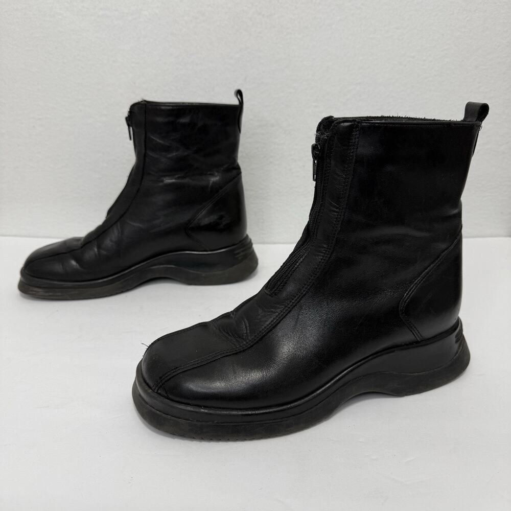 Santana Canada Black Leather Ankle Boots Women's 8.5 Pull On Zip Up Round Toe